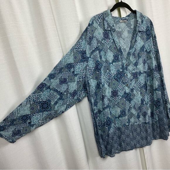 J.Jill Blue Pattern Popover Blouse Sz.4X - Picture 3 of 9